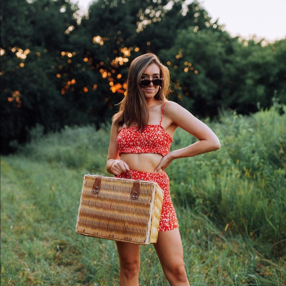 Windsor Red Floral Crop Top and Skirt Set